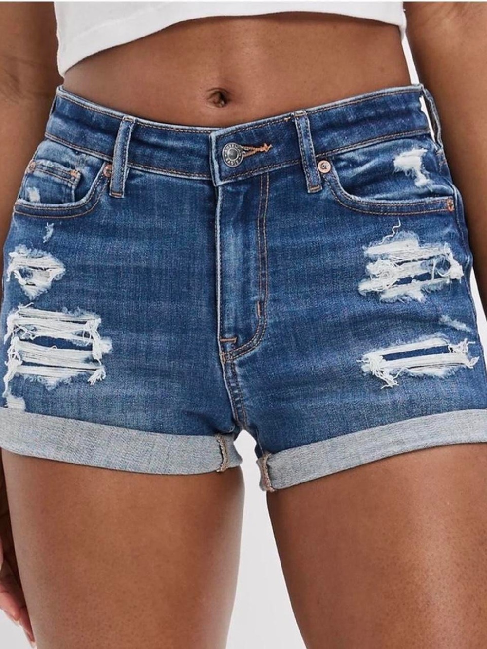 American Eagle Curvy High-Rise Shortie Denim Shorts, Size 4